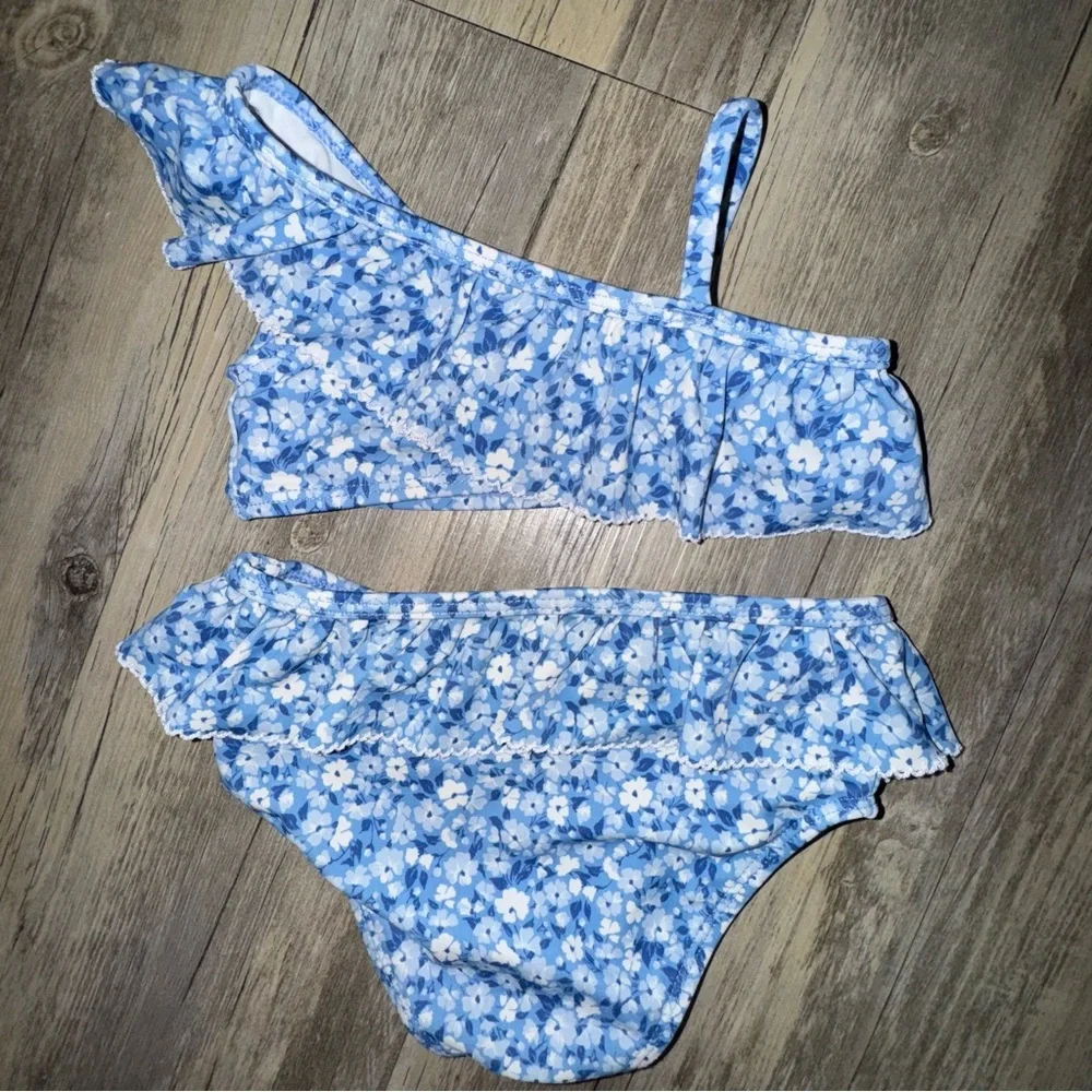 Janie and Jack Blue Floral One-Shoulder Bikini